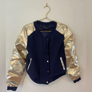 Fauberg Du Temple Blue varsity gold bomber jacket